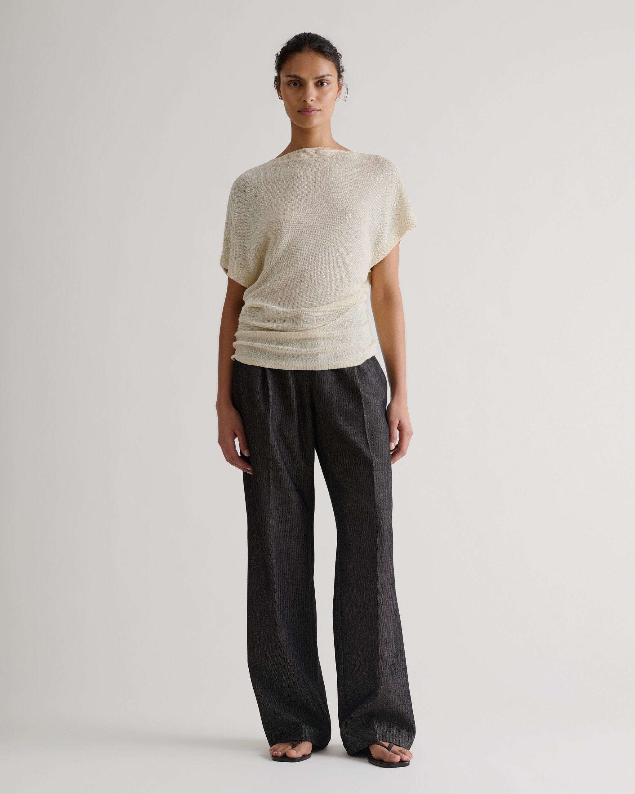 Women's Japanese Paper Yarn Twist Top - Parchment - Parchment / Xs