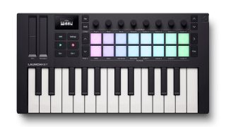 A Novation Launchkey Mini Mk4 MIDI keyboard