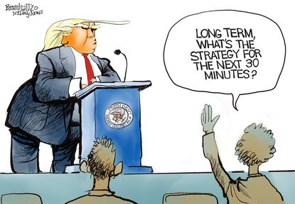 Political Cartoon U.S. coronavirus briefing Trump no strategy
