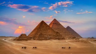 Giza Egypt Pyramids in Sunset Scene, Wonders of the World.