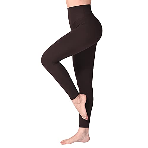 Sinophant High Waisted Leggings for Women, Buttery Soft Elastic Opaque Tummy Control Leggings, Plus Size Workout Gym Yoga(brown1,l-Xl)