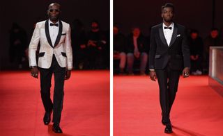 Male models walk the red carpet