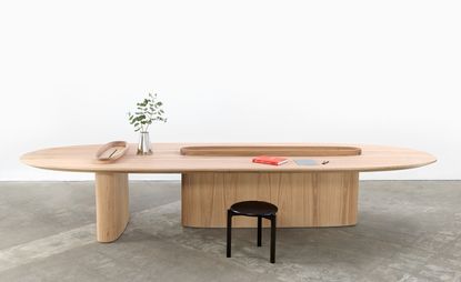 Snøhetta’s oval shaped Intersection Worktable is made from Tasmanian Oak