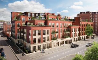 Cheyne Terrace birds eye view of layered brick residential block