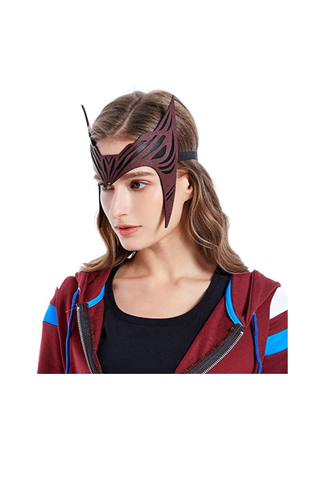 Women'S Wanda Maximoff Scarlet Witch Headpiece Crown Mask, Scarlet Witch Cosplay Mask, Red Leather Halloween Cosplay Mask