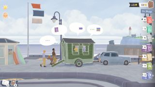 Tiny Bookshop - a small mobile store attached to a car near the coast with customers entering a choosing books
