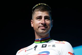NINOVE BELGIUM FEBRUARY 26 Peter Sagan of Slovakia and Team Total Energies during the team presentation prior to the 77th Omloop Het Nieuwsblad 2022 Mens Race a 2042km race from Ghent to Ninove OHN22 FlandersClassic WorldTour on February 26 2022 in Ninove Belgium Photo by Bas CzerwinskiGetty Images