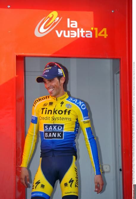 Alberto Contador (Tinkoff-Saxo) on the podium after his stage win