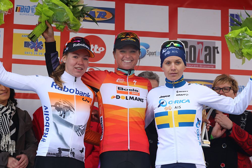 Le Samyn 2015 - Chantal Blaak (Boels Dolmans) is the winner, Emma Johansson (Orica-AIS) and Anna van der Breggen (Rabo Liv)