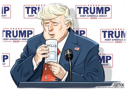 Political Cartoon U.S. Trump poll numbers water drink