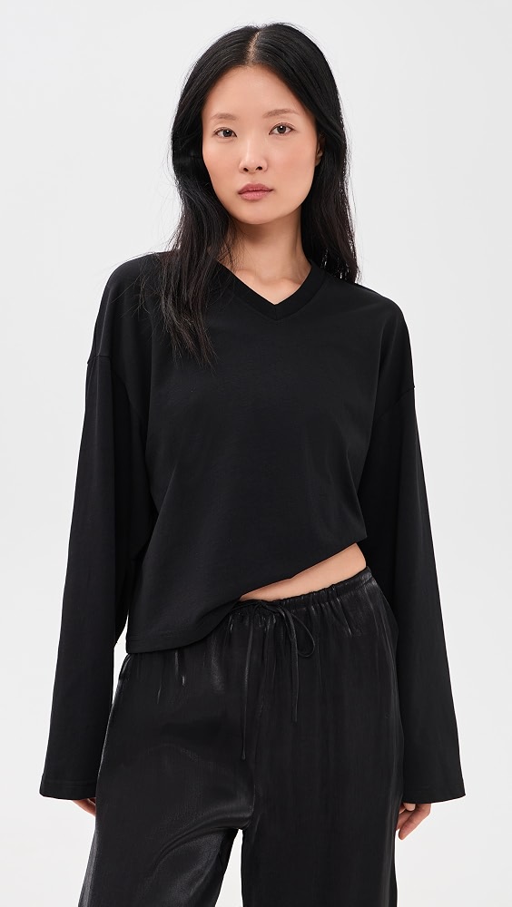 Bloom V Neck Long Sleeve Tee - Onyx