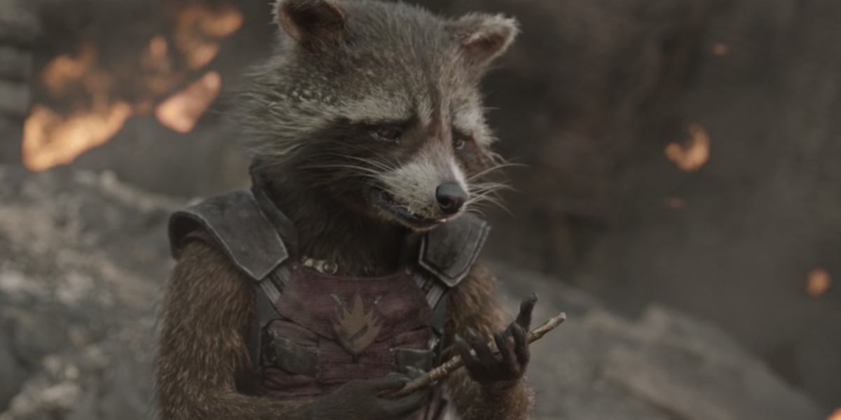 Rocket crying over Groot in Guardians 1