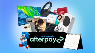 Afterpay logo surrounded by tech and gadgets