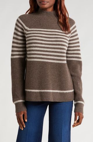 Laura Stripe Wool 
Cashmere Funnel Neck Sweater