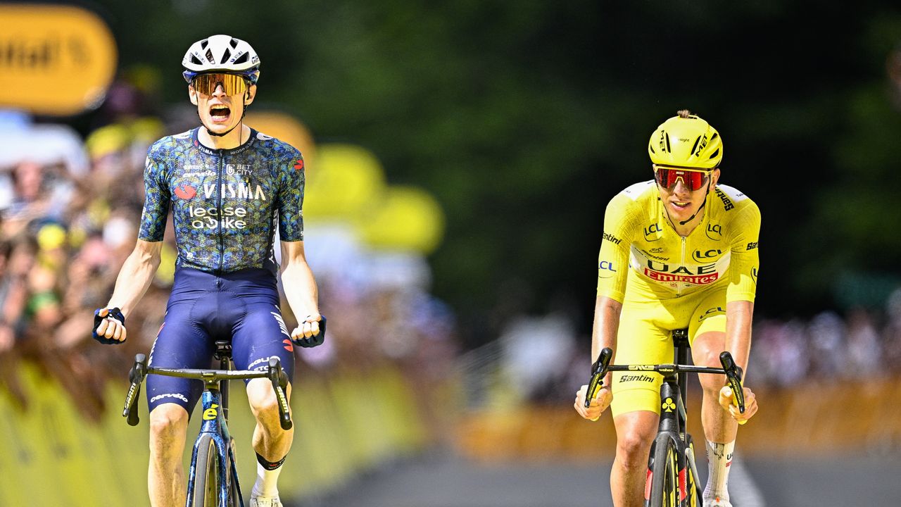 Jonas Vinegaard wins the sprint for stage 11 of the 2024 Tour de France