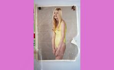 Roe Ethridge photograph of woman (Louise Parker) in yellow swimsuit on fridge door