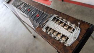 A Sho-Bud Pedal Steel Lap Guitar is seen at the preview of Julien's Auctions'Property from The Gretsch Family Archives' in Beverly Hills, California, March 22, 2021.
