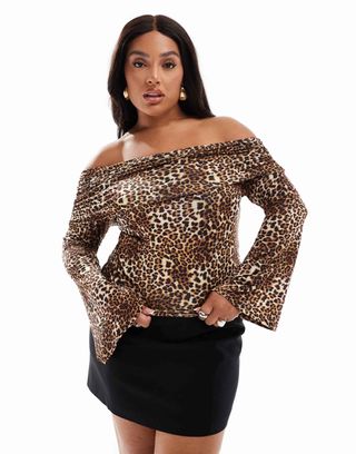 Asos Design Curve Slinky One Shoulder Top in Animal