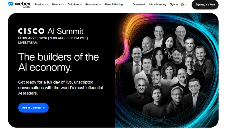 Website screenshot of WebEx (January, 2026)