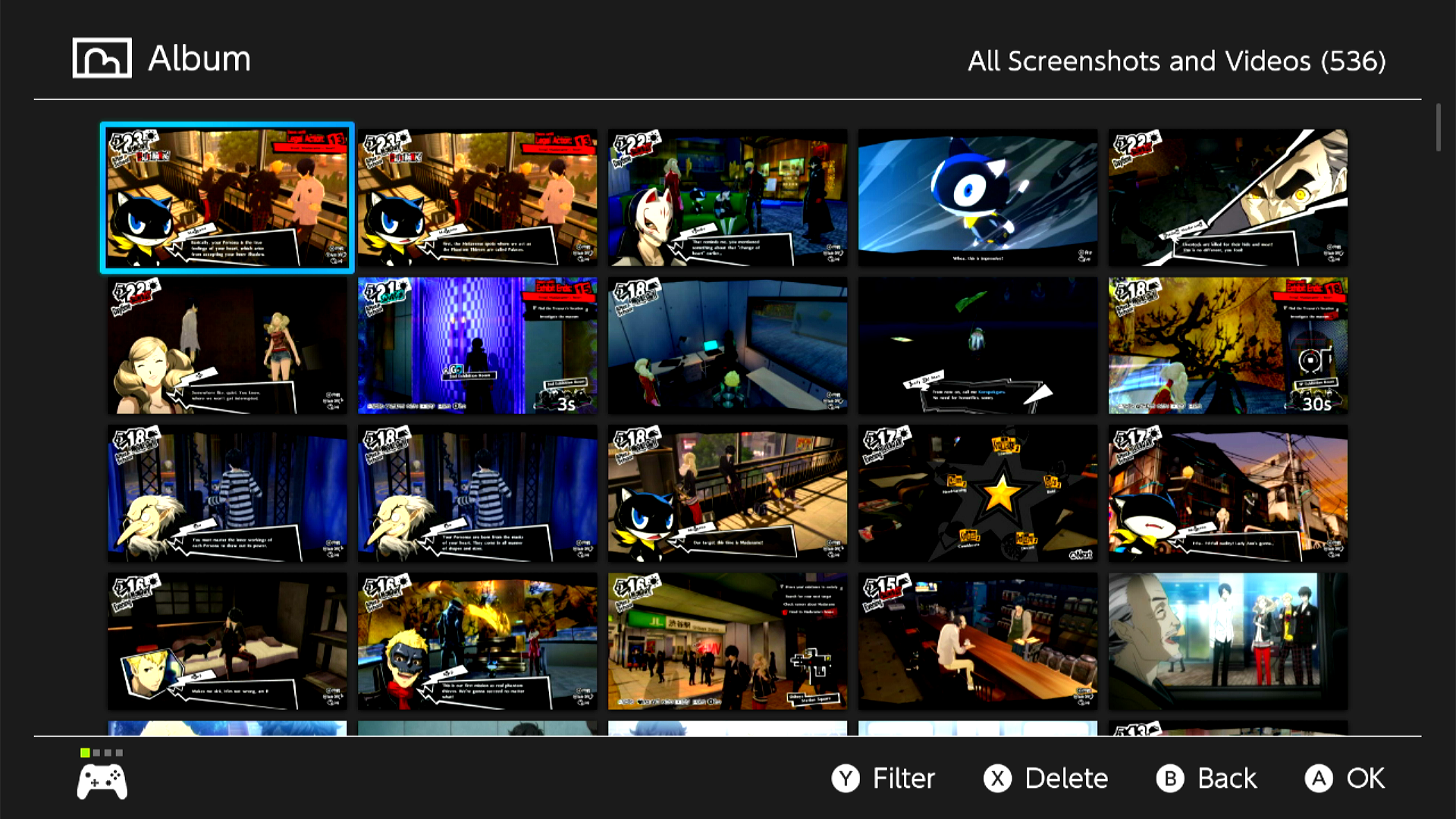 A screenshot of the screenshot gallery on the Nintendo Switch