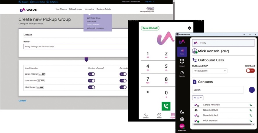 Desktop screenshot of Gradwell's Wave softphone system