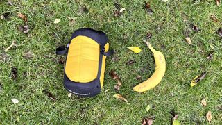 Sea to Summit Spark SPII -2° sleeping bag packed, in size comparison with banana