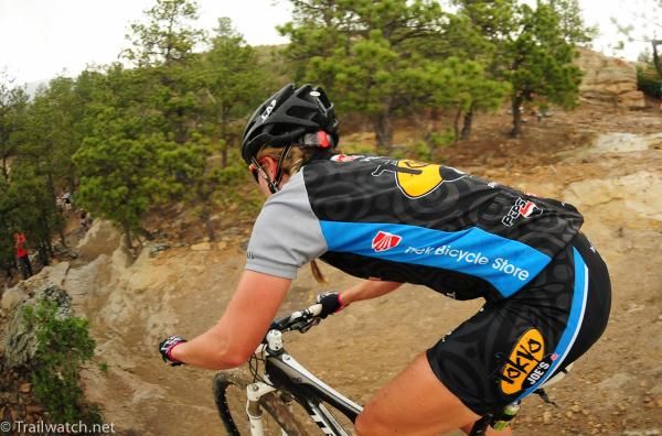 Erin Huck (Tokyo Joe's) descending a rocky chute