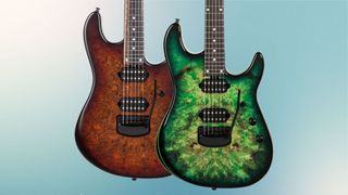 Two Ernie Ball Music Man Jason Richardson Cutlass guitars