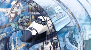 New York City’s Intrepid Sea, Air and Space Museum's revised concept art surrounds the space shuttle with platforms and exhibits.