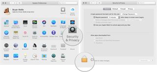 To change your settings, go into System Preferences, then choose Security & Privacy, tap the lock at the bottom left of the screen.