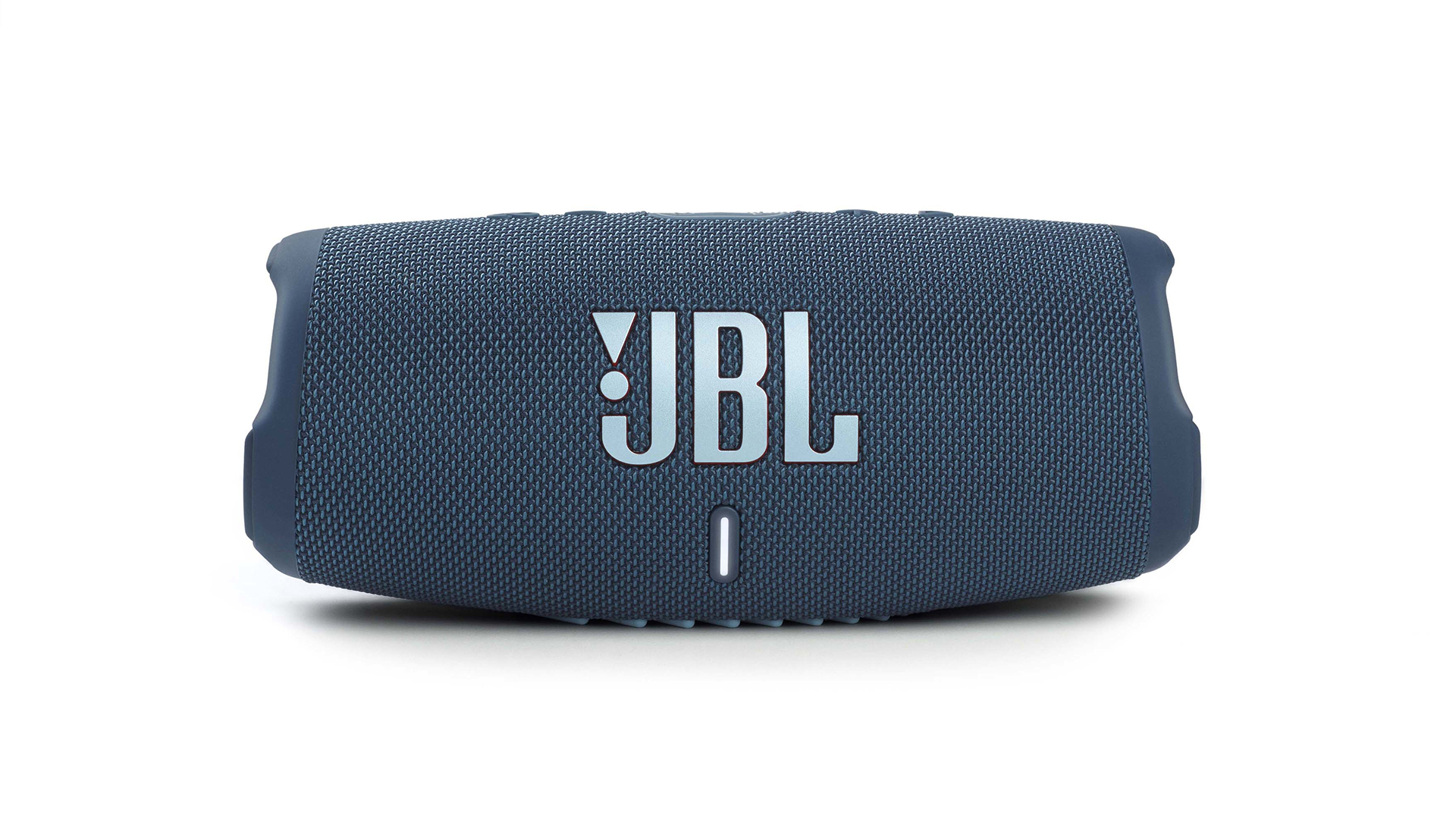The JBL Charge 5 in navy with the JBL logo in white