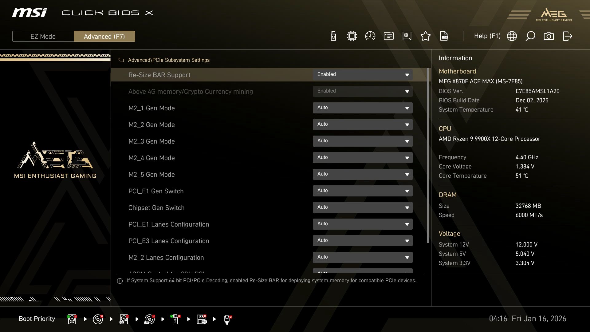 MSI MEG X870E Ace Max - BIOS