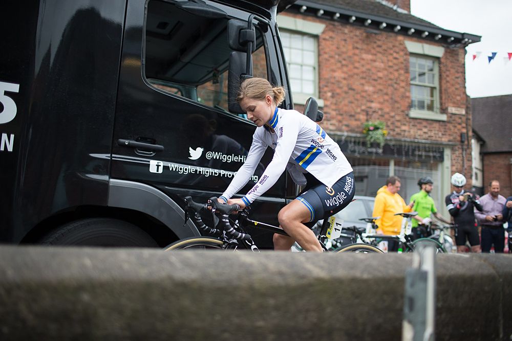Emma Johansson (SWE) of Wiggle Hi5 Cycling Team warms up for the Aviva Women's Tour 2016 - Stage 3