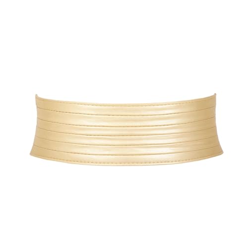 Vonmelli Women Wide Elastic Belts for Dresses Vintage Fashion Stretchy Leather Corset Belts Ladies Cinch Waistband Gold Fit Waist Size 30&quot;-33&quot;