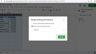 How to lock column width and row height in Google Sheets