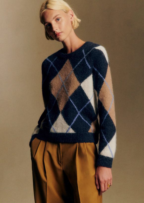 Gabriel Jumper - Navy Camel Ecru Jacquard - Alpaca - S&amp;eacute;zane