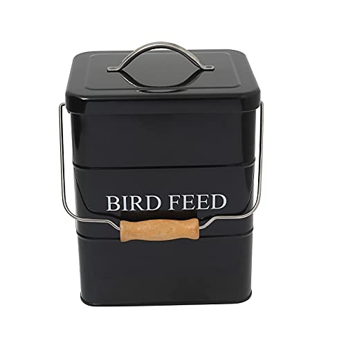 Morezi Bird Seed and Feed Storage Tin With Lid Included - White-Coated Carbon Steel - Tight Fitting Lids - Storage Canister Tins - Black