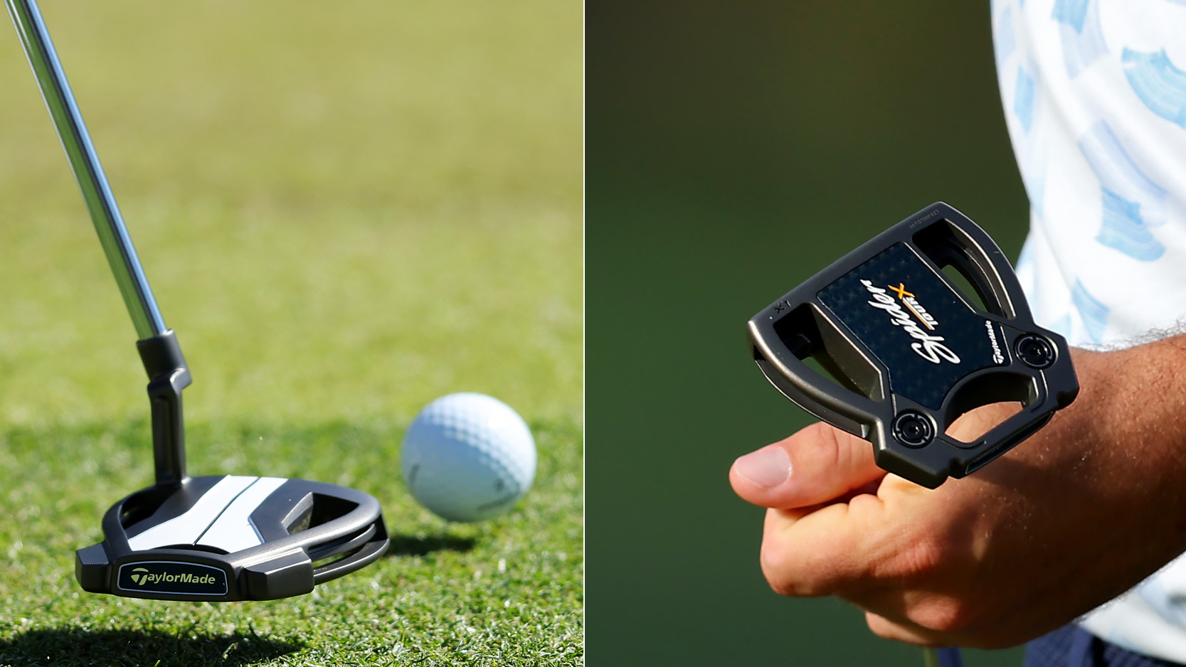 A close-up of Scottie Scheffler's mallet putter