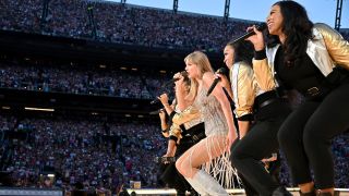 DENVER, COLORADO - JULY 14: EDITORIAL USE ONLY Taylor Swift performs onstage during "Taylor Swift | The Eras Tour" at Empower Field At Mile High on July 14, 2023 in Denver, Colorado.