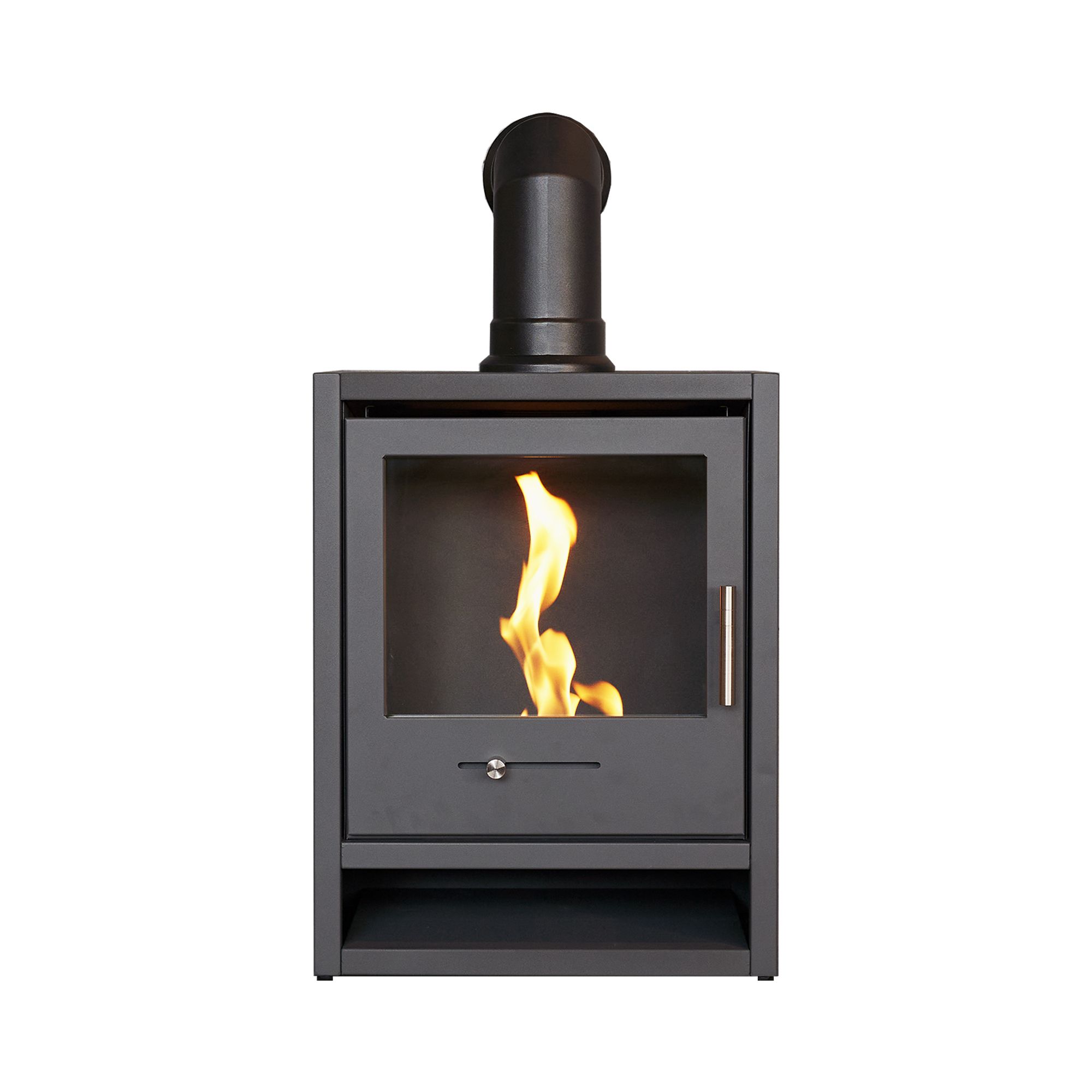 S1 Bio Ethanol Stove in Charcoal Grey With Angled Stove Pipe