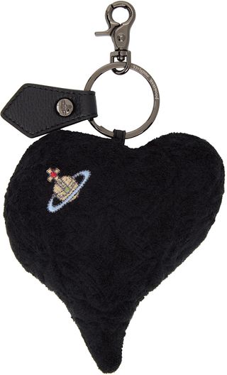 Black Towelling Plush Heart Keychain