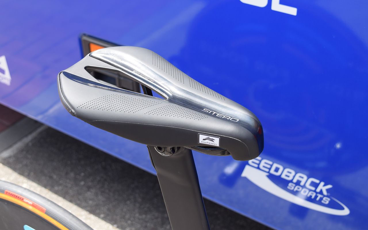 Alaphilippe uses a Specialized Sitero saddle for his TT efforts