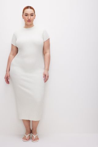 Ribbed Terry Midi Dress | Cloud White