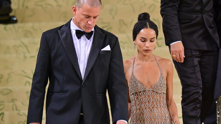 Channing Tatum and Zoe Kravitz leave the 2021 Met Gala Celebrating In America: A Lexicon Of Fashion at Metropolitan Museum of Art on September 13, 2021 in New York City