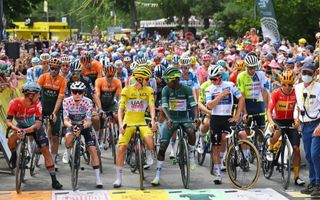 Tadej Pogacar on the start line of the 2024 Tour de France