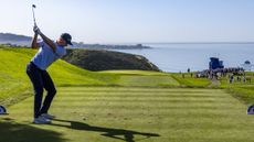 Justin Rose hits his tee shot at the third hole of Torrey Pines South Course during the third round of the Farmers Insurance Open