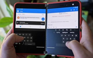 Split screen typing with SwiftKey on the Surface Duo