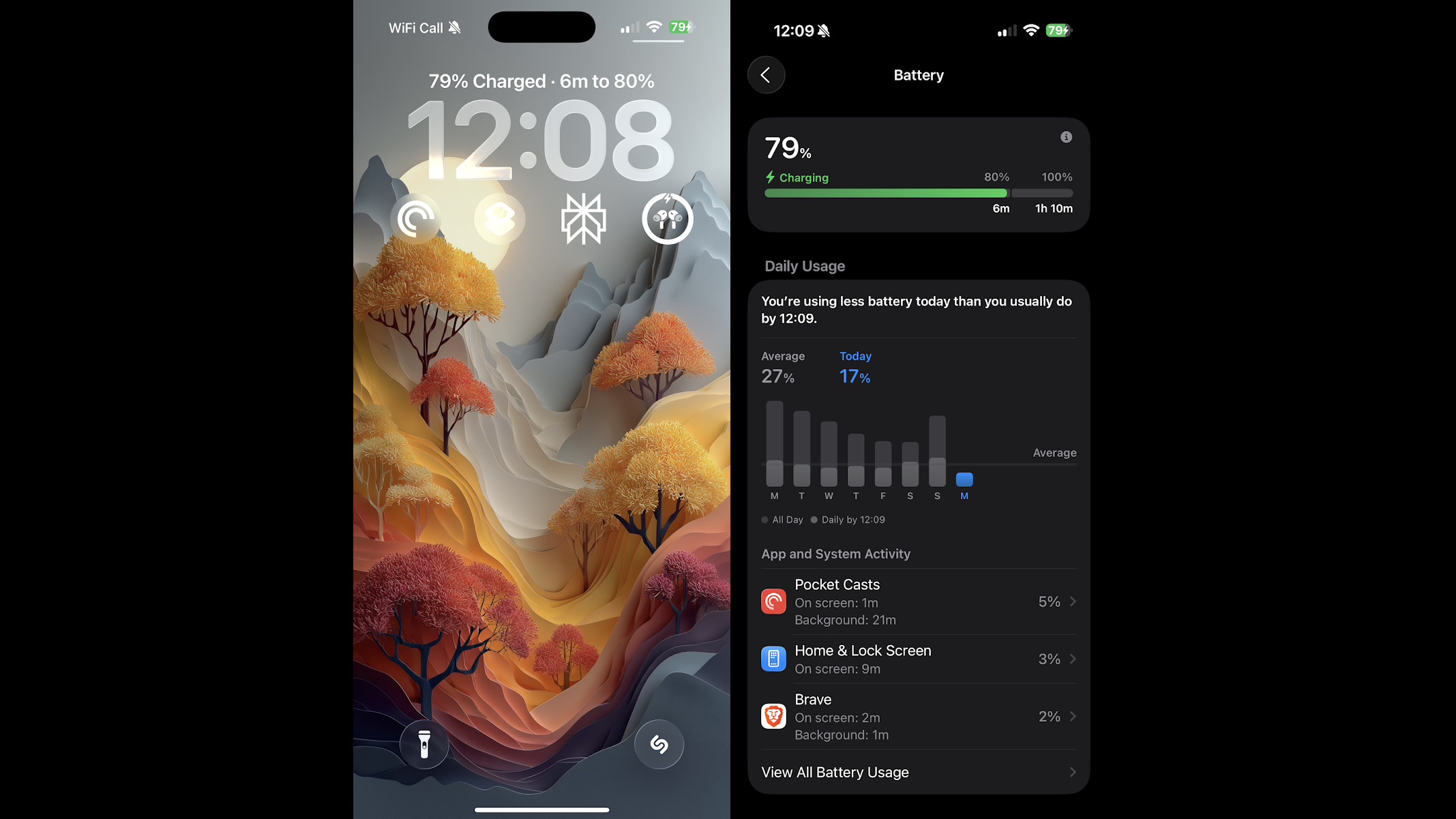 Screenshots showing charging time estimates in iOS 26