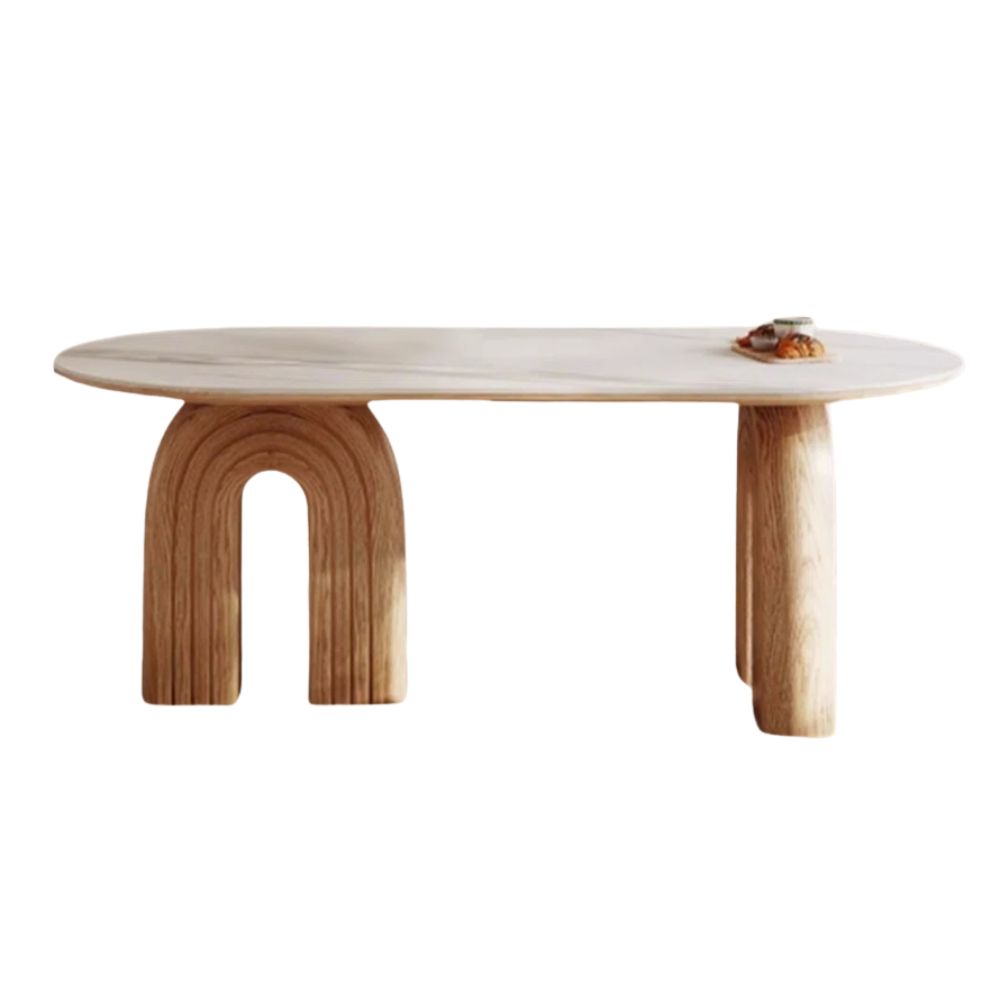 Marble top oval table with curved wooden legs