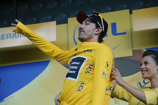 Fabian Cancellara (RadioShack-Nissan) dons the yellow jersey once again.